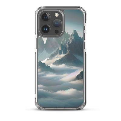 Foto eines nebligen Alpenmorgens, scharfe Gipfel ragen aus dem Nebel - iPhone Schutzhülle (durchsichtig) berge xxx yyy zzz iPhone 15 Pro Max
