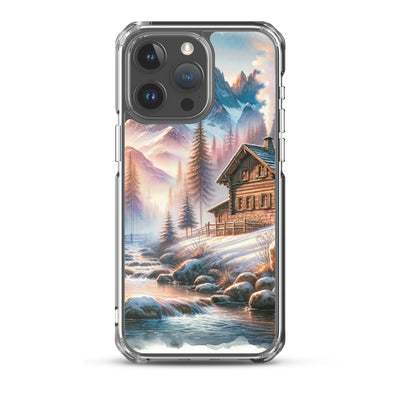 Aquarell einer Alpenszene im Morgengrauen, Haus in den Bergen - iPhone Schutzhülle (durchsichtig) berge xxx yyy zzz iPhone 15 Pro Max