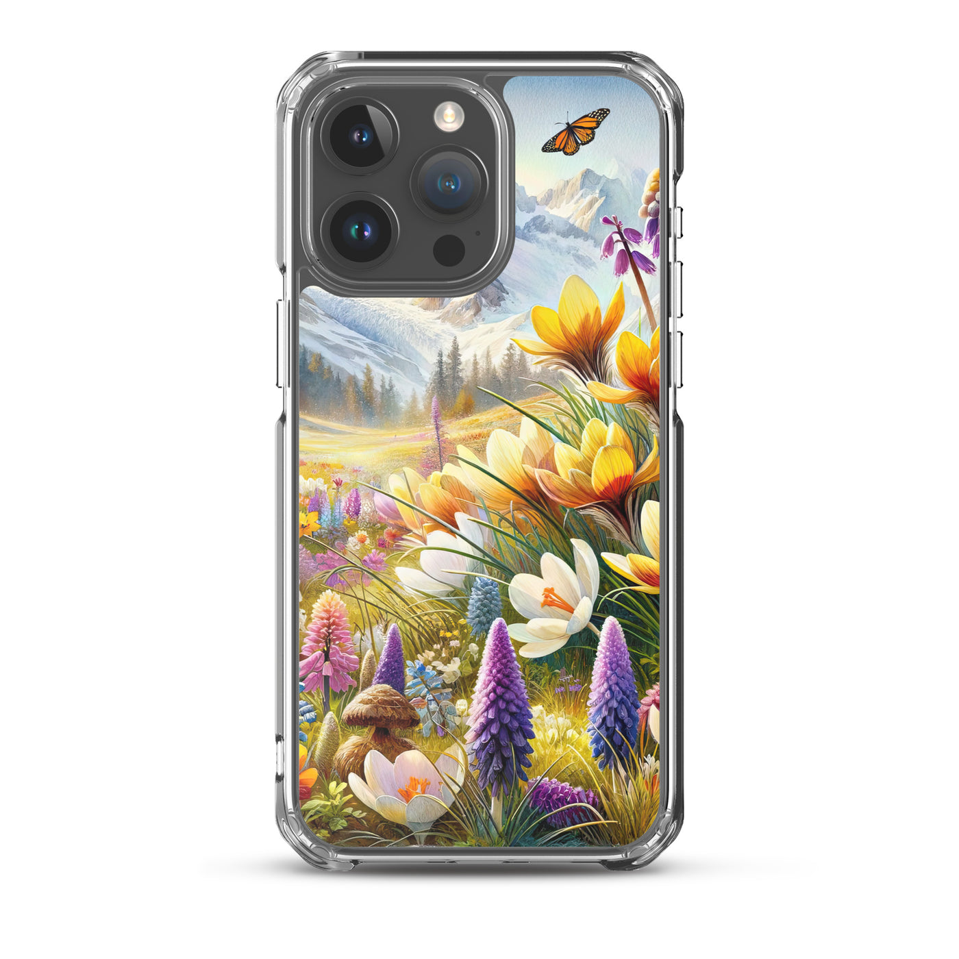 Aquarell einer ruhigen Almwiese, farbenfrohe Bergblumen in den Alpen - iPhone Schutzhülle (durchsichtig) berge xxx yyy zzz iPhone 15 Pro Max