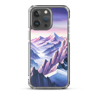 Aquarell eines Bergsteigers auf einem Alpengipfel in der Abenddämmerung - iPhone Schutzhülle (durchsichtig) wandern xxx yyy zzz iPhone 15 Pro Max