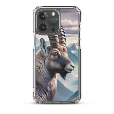 Digitales Steinbock-Porträt vor Alpenkulisse - iPhone Schutzhülle (durchsichtig) berge xxx yyy zzz iPhone 15 Pro Max