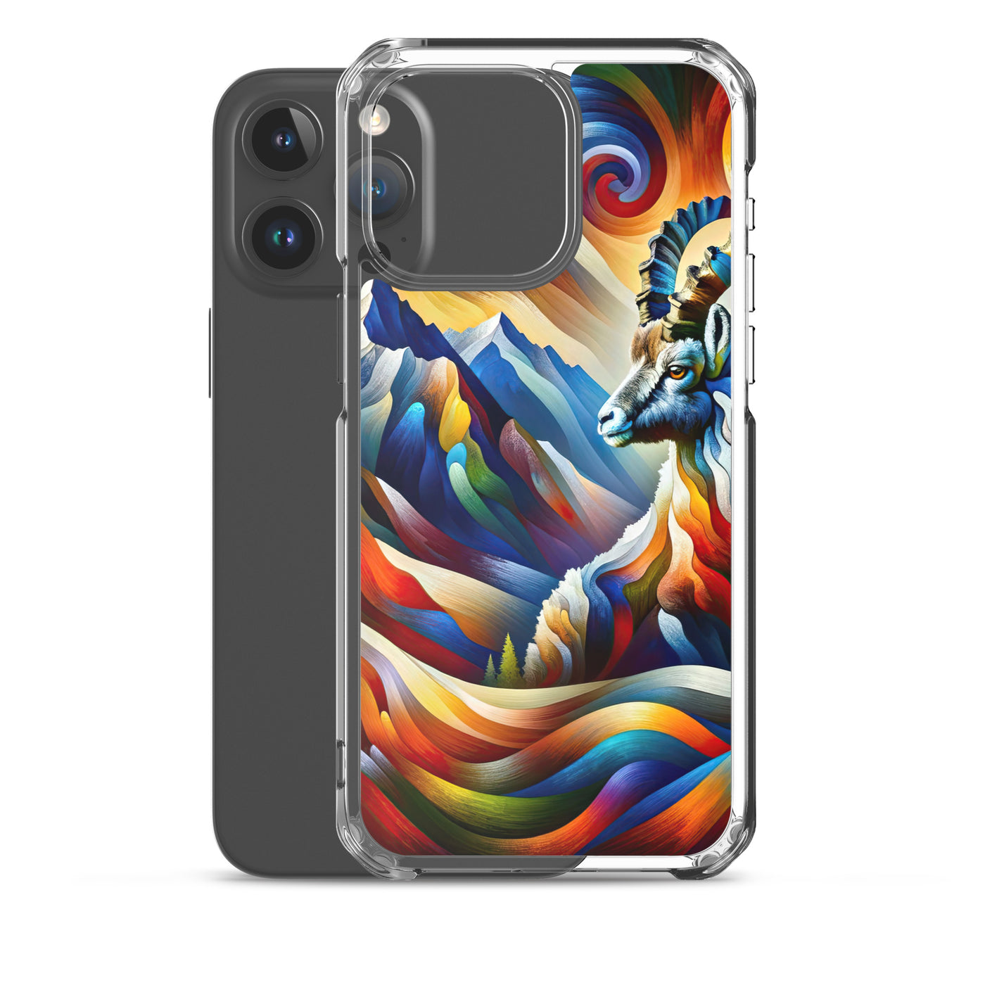 Alpiner Steinbock: Abstrakte Farbflut und lebendige Berge - iPhone Schutzhülle (durchsichtig) berge xxx yyy zzz