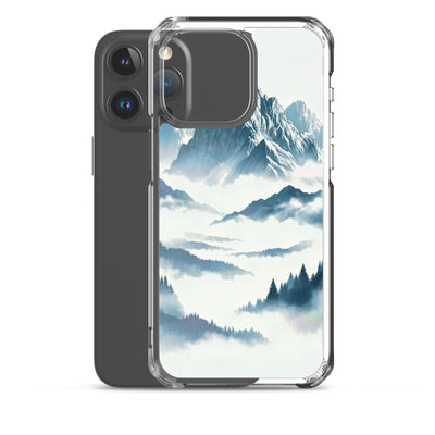 Nebeliger Alpenmorgen-Essenz, verdeckte Täler und Wälder - iPhone Schutzhülle (durchsichtig) berge xxx yyy zzz