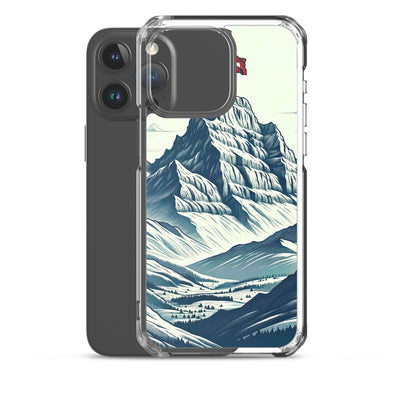 Ausgedehnte Bergkette mit dominierendem Gipfel und wehender Schweizer Flagge - iPhone Schutzhülle (durchsichtig) berge xxx yyy zzz