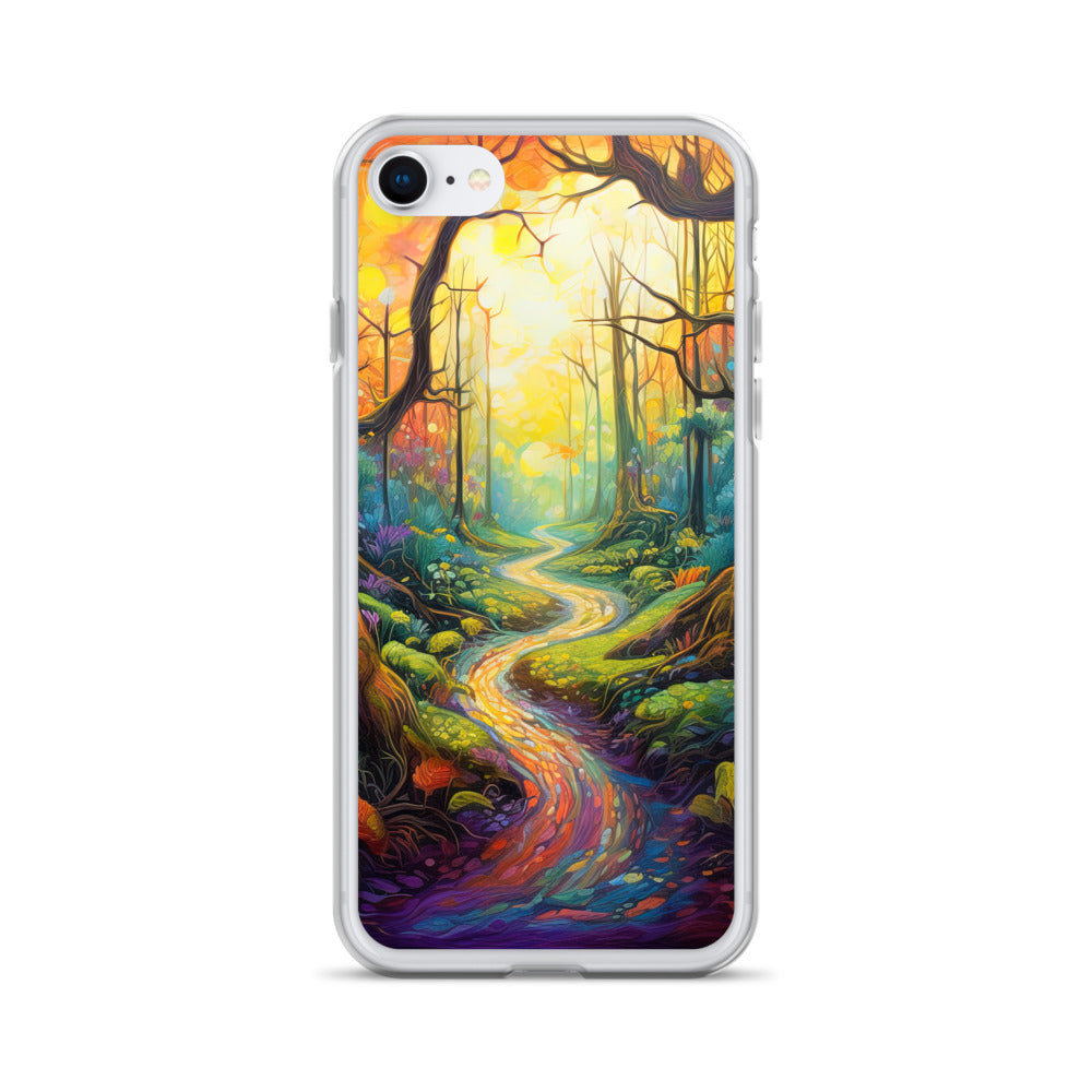 Wald und Wanderweg - Bunte, farbenfrohe Malerei - iPhone Schutzhülle (durchsichtig) camping xxx iPhone 7 8