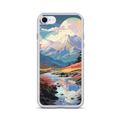 Berge. Fluss und Blumen - Malerei - iPhone Schutzhülle (durchsichtig) berge xxx iPhone 7/8