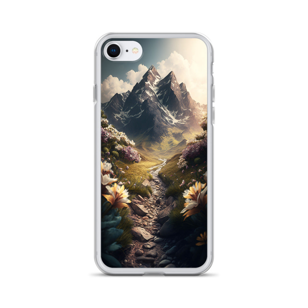 Epischer Berg, steiniger Weg und Blumen - Realistische Malerei - iPhone Schutzhülle (durchsichtig) berge xxx iPhone 7 8