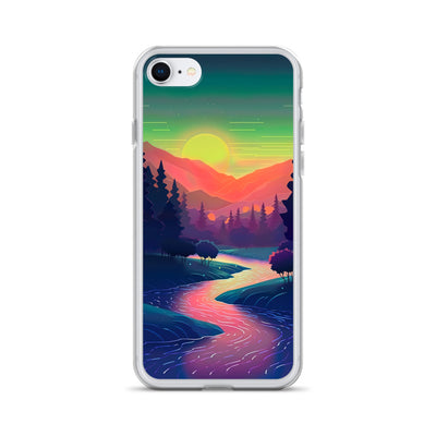 Berge, Fluss, Sonnenuntergang - Malerei - iPhone Schutzhülle (durchsichtig) berge xxx iPhone 7/8
