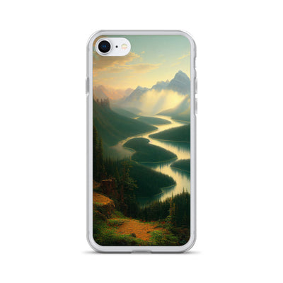 Landschaft mit Bergen, See und viel grüne Natur - Malerei - iPhone Schutzhülle (durchsichtig) berge xxx iPhone 7/8