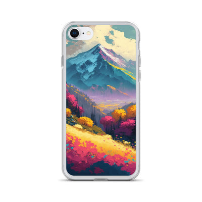 Berge, pinke und gelbe Bäume, sowie Blumen - Farbige Malerei - iPhone Schutzhülle (durchsichtig) berge xxx iPhone 7/8