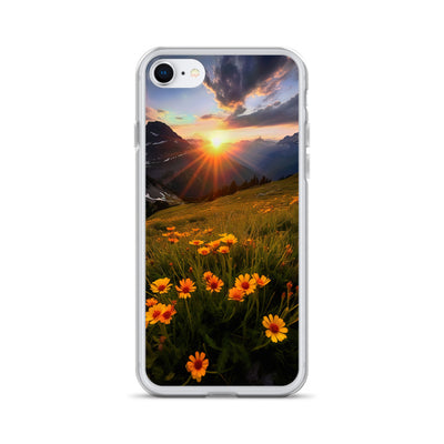 Gebirge, Sonnenblumen und Sonnenaufgang - iPhone Schutzhülle (durchsichtig) berge xxx iPhone 7/8