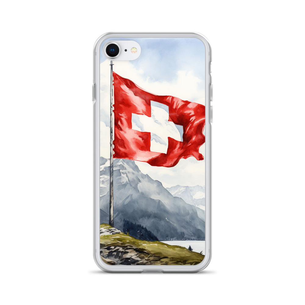 Schweizer Flagge und Berge im Hintergrund - Epische Stimmung - Malerei - iPhone Schutzhülle (durchsichtig) berge xxx iPhone 7/8