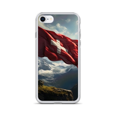 Schweizer Flagge und Berge im Hintergrund - Fotorealistische Malerei - iPhone Schutzhülle (durchsichtig) berge xxx iPhone 7/8