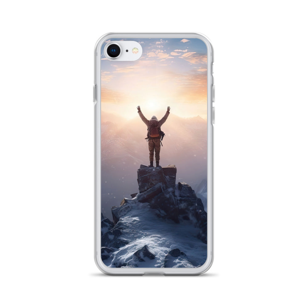 Mann auf der Spitze eines Berges - Landschaftsmalerei - iPhone Schutzhülle (durchsichtig) berge xxx iPhone 7 8