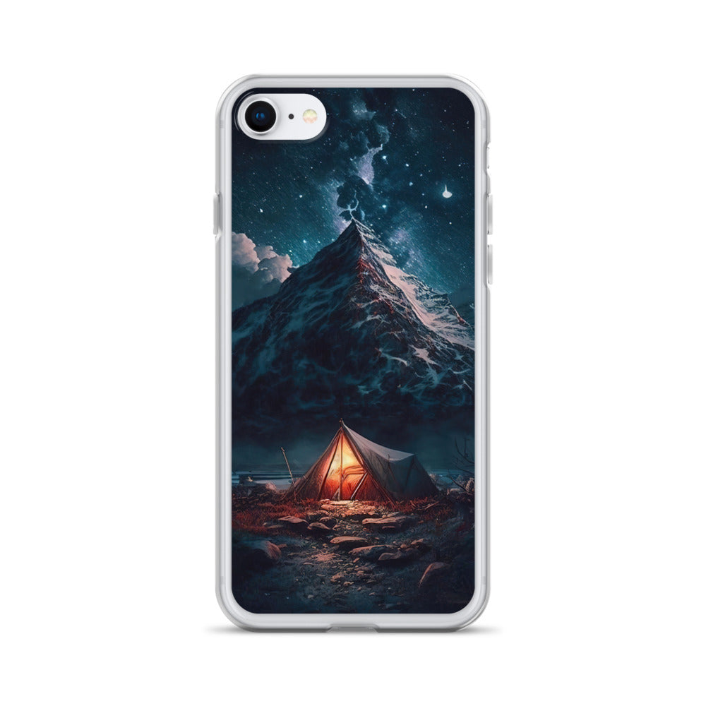 Zelt und Berg in der Nacht - Sterne am Himmel - Landschaftsmalerei - iPhone Schutzhülle (durchsichtig) camping xxx iPhone 7 8