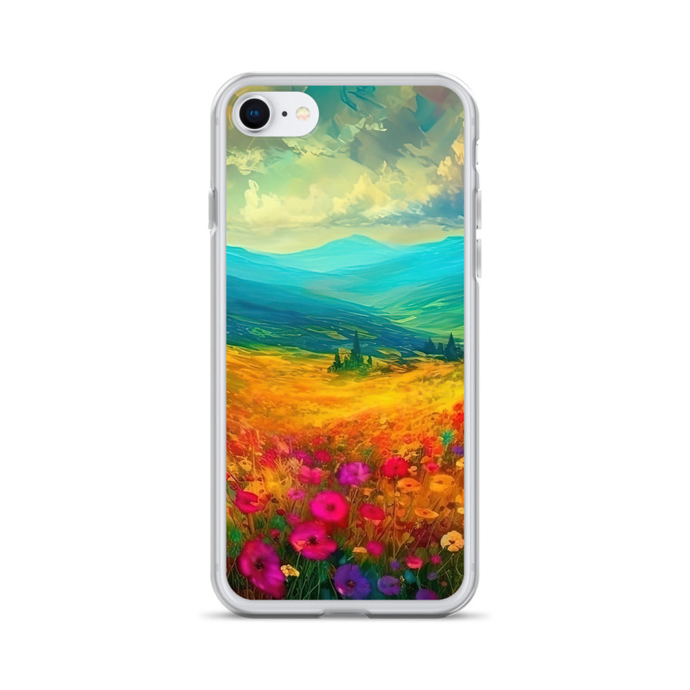 Berglandschaft und schöne farbige Blumen - Malerei - iPhone Schutzhülle (durchsichtig) berge xxx iPhone 7 8