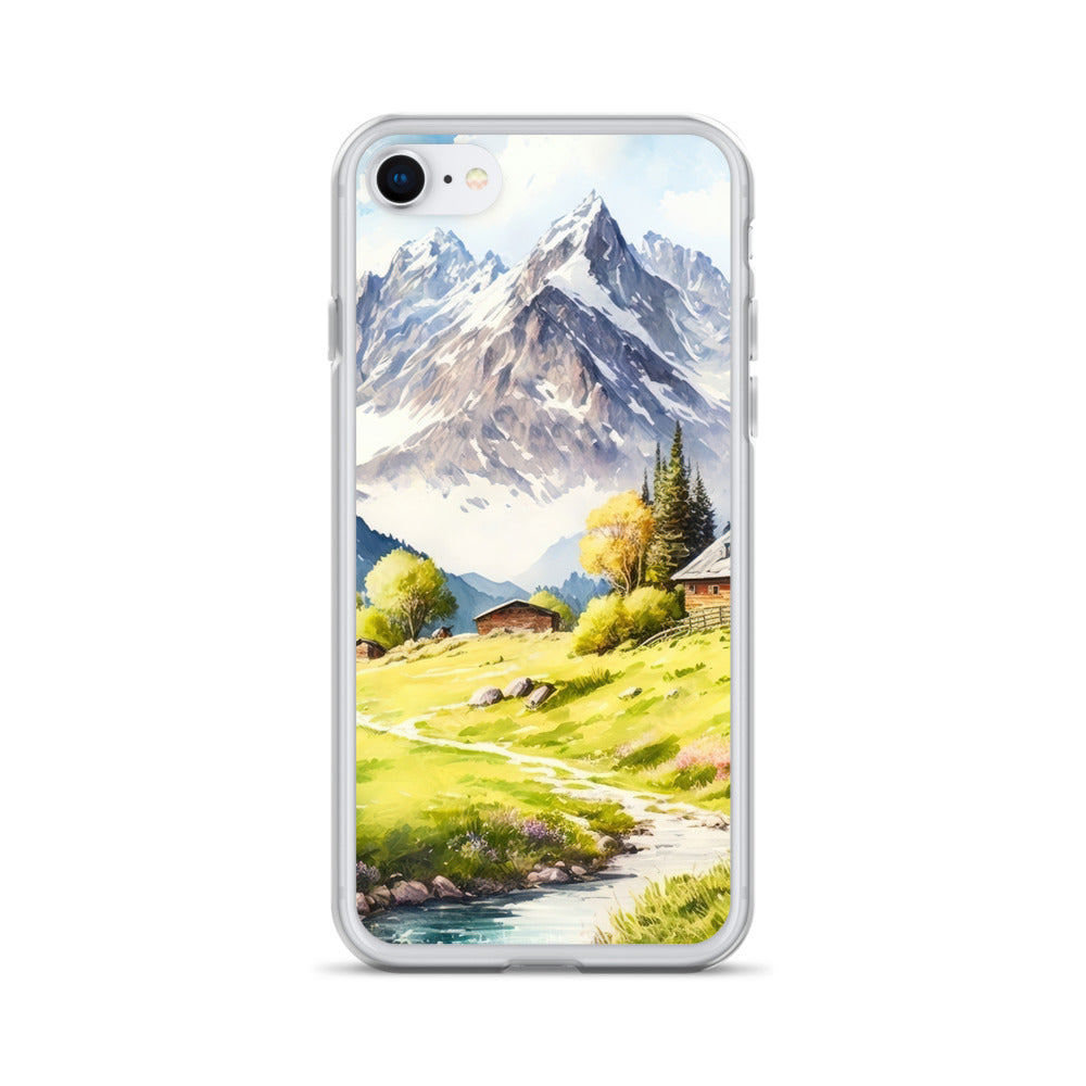 Epische Berge und Berghütte - Landschaftsmalerei - iPhone Schutzhülle (durchsichtig) berge xxx iPhone 7 8