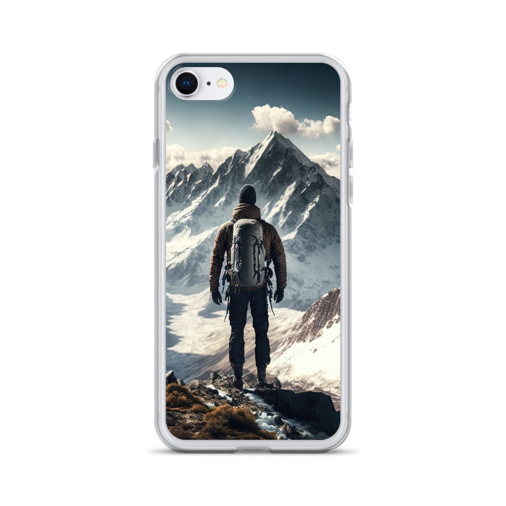 Wanderer auf Berg von hinten - Malerei - iPhone Schutzhülle (durchsichtig) berge xxx iPhone 7 8