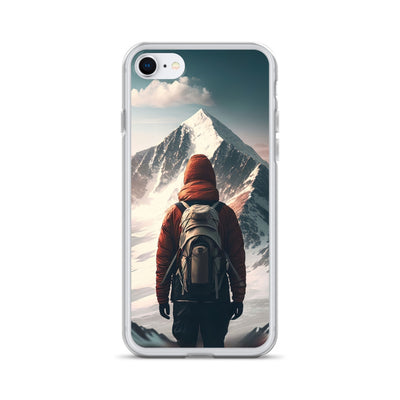 Wanderer von hinten vor einem Berg - Malerei - iPhone Schutzhülle (durchsichtig) berge xxx iPhone 7 8