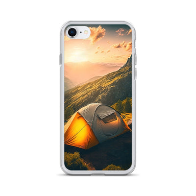 Zelt auf Berg im Sonnenaufgang - Landschafts - iPhone Schutzhülle (durchsichtig) camping xxx iPhone 7/8