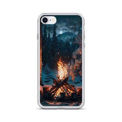 Lagerfeuer beim Camping - Wald mit Schneebedeckten Bäumen - Malerei - iPhone Schutzhülle (durchsichtig) camping xxx iPhone 7/8