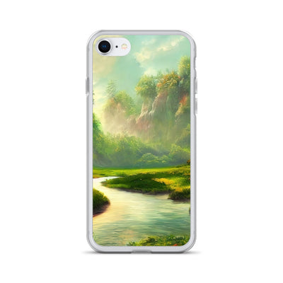 Bach im tropischen Wald - Landschaftsmalerei - iPhone Schutzhülle (durchsichtig) camping xxx iPhone 7/8