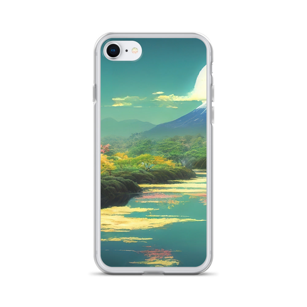 Berg, See und Wald mit pinken Bäumen - Landschaftsmalerei - iPhone Schutzhülle (durchsichtig) berge xxx iPhone 7 8