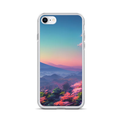 Berg und Wald mit pinken Bäumen - Landschaftsmalerei - iPhone Schutzhülle (durchsichtig) berge xxx iPhone 7/8