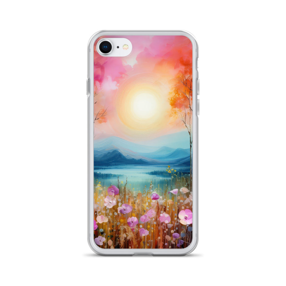Berge, See, pinke Bäume und Blumen - Malerei - iPhone Schutzhülle (durchsichtig) berge xxx iPhone 7 8