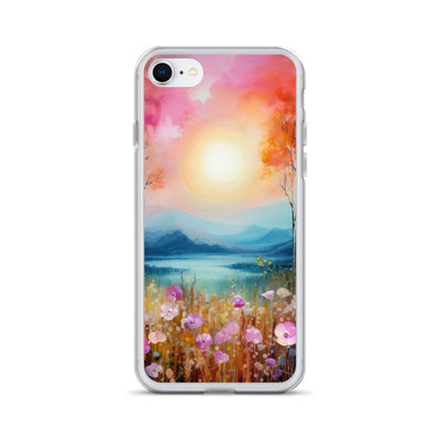 Berge, See, pinke Bäume und Blumen - Malerei - iPhone Schutzhülle (durchsichtig) berge xxx iPhone 7/8