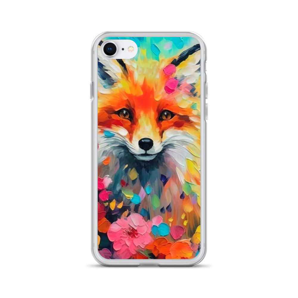 Schöner Fuchs im Blumenfeld - Farbige Malerei - iPhone Schutzhülle (durchsichtig) camping xxx iPhone 7 8