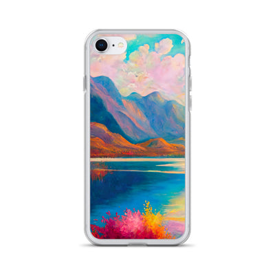 Berglandschaft und Bergsee - Farbige Ölmalerei - iPhone Schutzhülle (durchsichtig) berge xxx iPhone 7/8