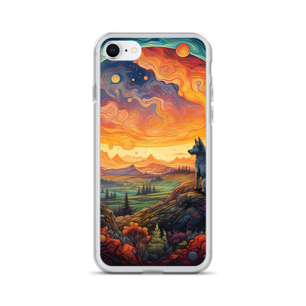 Hund auf Felsen - Epische bunte Landschaft - Malerei - iPhone Schutzhülle (durchsichtig) camping xxx iPhone 7 8