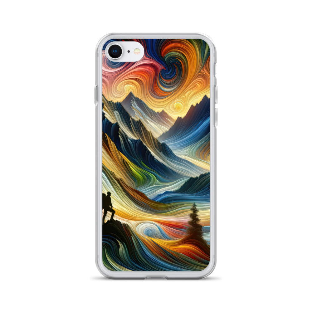 Abstraktes Kunstgemälde der Alpen mit wirbelnden, lebendigen Farben und dynamischen Mustern. Wanderer Silhouette - iPhone Schutzhülle (durchsichtig) wandern xxx yyy zzz iPhone 7 8