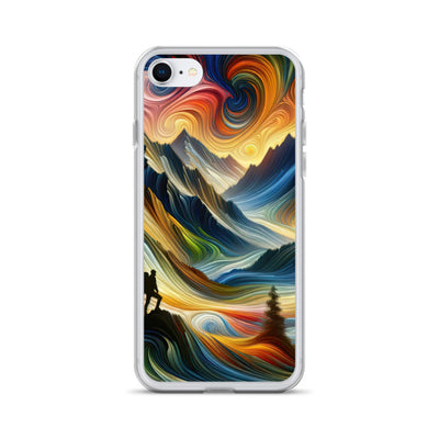 Abstraktes Kunstgemälde der Alpen mit wirbelnden, lebendigen Farben und dynamischen Mustern. Wanderer Silhouette - iPhone Schutzhülle (durchsichtig) wandern xxx yyy zzz iPhone 7/8