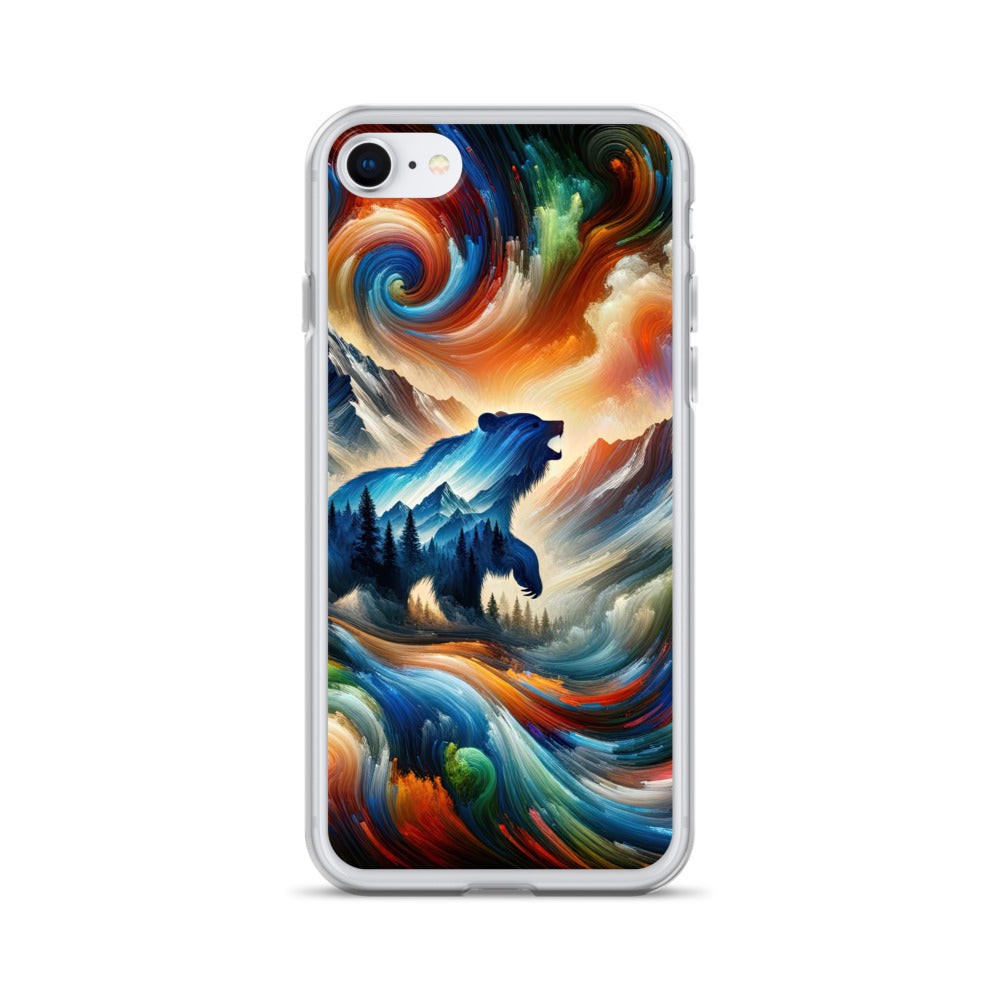 Lebendige Alpen und Bären Sillhouette über Berggipfel - Abstraktes Gemälde - iPhone Schutzhülle (durchsichtig) camping xxx yyy zzz iPhone 7 8