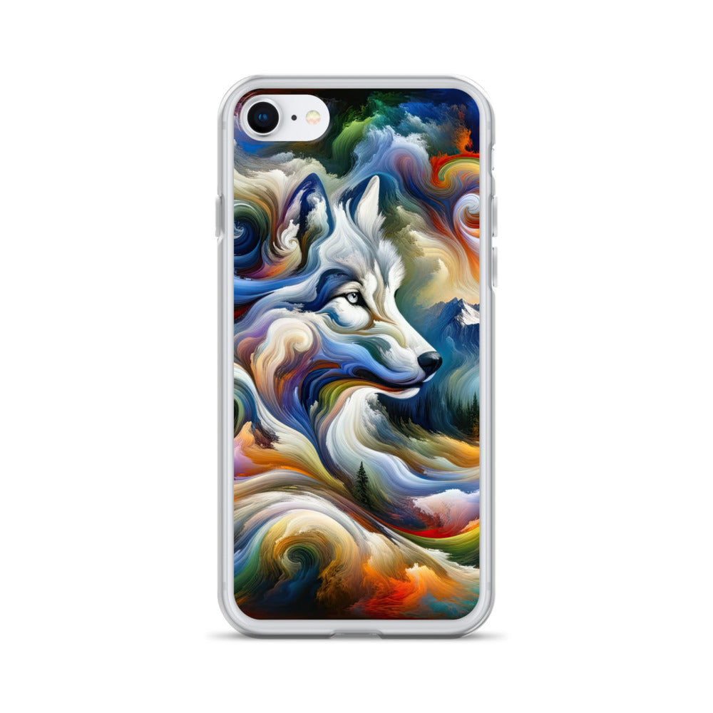 Abstraktes Alpen Gemälde: Wirbelnde Farben und Majestätischer Wolf, Silhouette (AN) - iPhone Schutzhülle (durchsichtig) xxx yyy zzz iPhone 7 8
