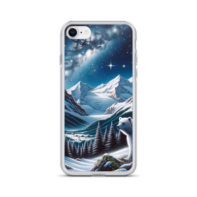 Sternennacht und Eisbär: Acrylgemälde mit Milchstraße, Alpen und schneebedeckte Gipfel - iPhone Schutzhülle (durchsichtig) camping xxx yyy zzz iPhone 7/8