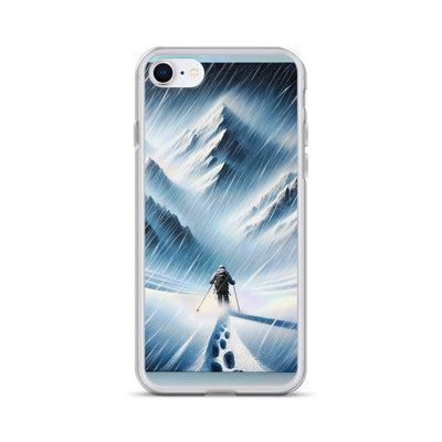 Wanderer und Bergsteiger im Schneesturm: Acrylgemälde der Alpen - iPhone Schutzhülle (durchsichtig) wandern xxx yyy zzz iPhone 7/8