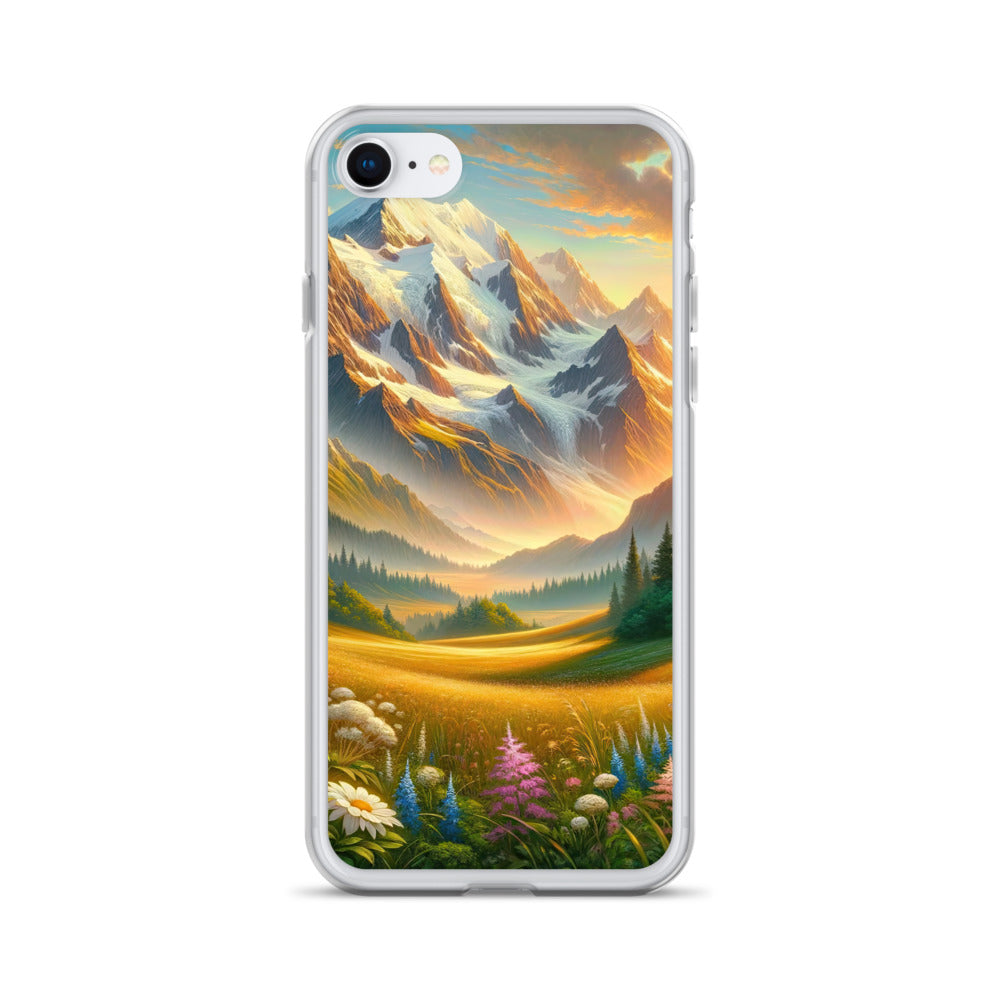 Heitere Alpenschönheit: Schneeberge und Wildblumenwiesen - iPhone Schutzhülle (durchsichtig) berge xxx yyy zzz iPhone 7 8