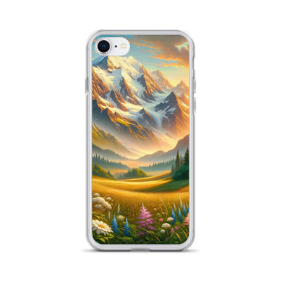Heitere Alpenschönheit: Schneeberge und Wildblumenwiesen - iPhone Schutzhülle (durchsichtig) berge xxx yyy zzz iPhone 7/8