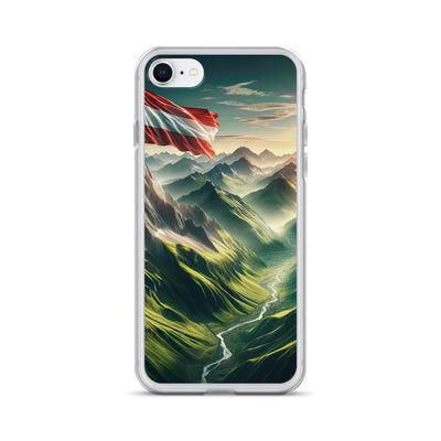 Alpen Gebirge: Fotorealistische Bergfläche mit Österreichischer Flagge - iPhone Schutzhülle (durchsichtig) berge xxx yyy zzz iPhone 7/8