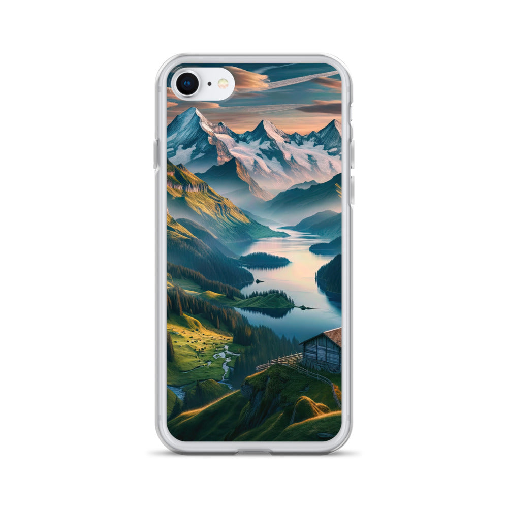 Schweizer Flagge, Alpenidylle: Dämmerlicht, epische Berge und stille Gewässer - iPhone Schutzhülle (durchsichtig) berge xxx yyy zzz iPhone 7 8