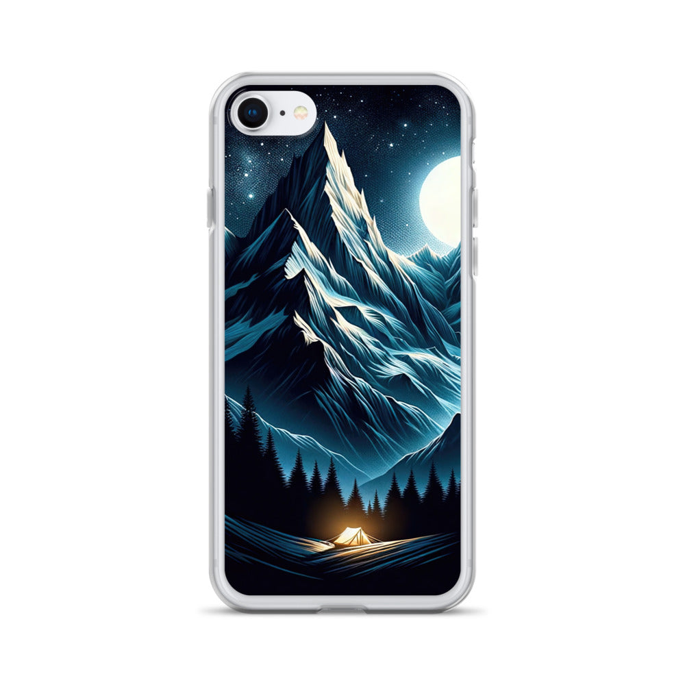 Alpennacht mit Zelt: Mondglanz auf Gipfeln und Tälern, sternenklarer Himmel - iPhone Schutzhülle (durchsichtig) berge xxx yyy zzz iPhone 7 8