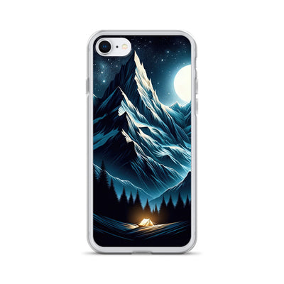 Alpennacht mit Zelt: Mondglanz auf Gipfeln und Tälern, sternenklarer Himmel - iPhone Schutzhülle (durchsichtig) berge xxx yyy zzz iPhone 7/8