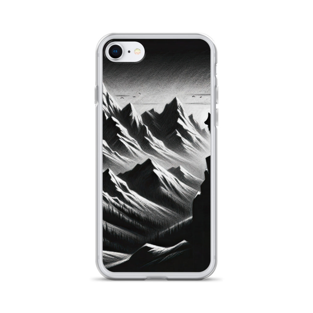 Kohlezeichnung, die die stille Stille der Alpen in der Winterdämmerung verkörpert. Wolf auf einem Berghügel (AN) - iPhone Schutzhülle (durchsichtig) xxx yyy zzz iPhone 7 8