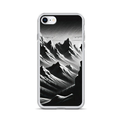Kohlezeichnung, die die stille Stille der Alpen in der Winterdämmerung verkörpert. Wolf auf einem Berghügel (AN) - iPhone Schutzhülle (durchsichtig) xxx yyy zzz iPhone 7/8