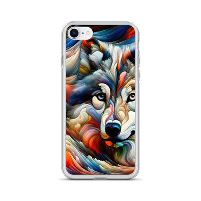Abstrakte Kunst der Alpen mit einem Wolf. Chaotischer Tanz aus Farben und Formen. Surreale Landschaft (AN) - iPhone Schutzhülle (durchsichtig) xxx yyy zzz iPhone 7 8