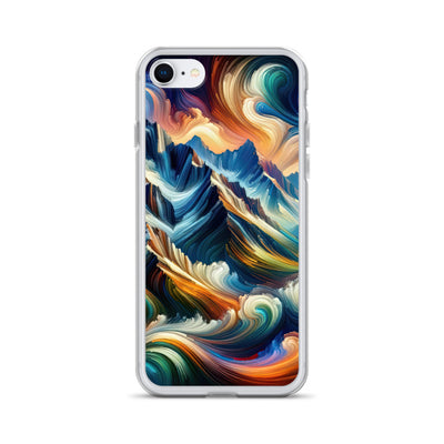 Abstrakte Kunst der Alpen mit lebendigen Farben und wirbelnden Mustern, majestätischen Gipfel und Täler - iPhone Schutzhülle (durchsichtig) berge xxx yyy zzz iPhone 7/8