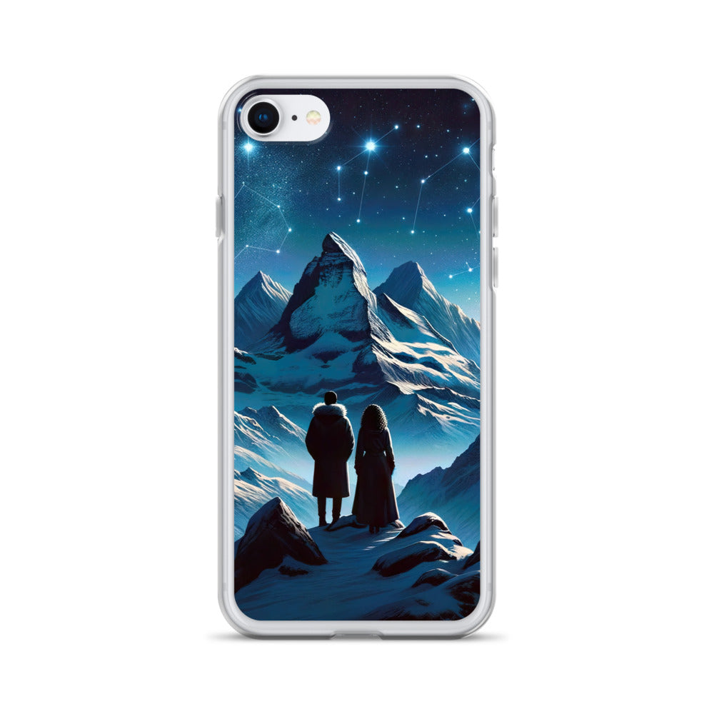 Alpenwinternacht: Digitale Kunst mit Wanderern in Bergen und Sternenhimmel - iPhone Schutzhülle (durchsichtig) wandern xxx yyy zzz iPhone 7 8